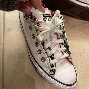 Used- white/leopard Chuck Taylor All star low top shoes